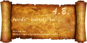 Apró Borbála névjegykártya